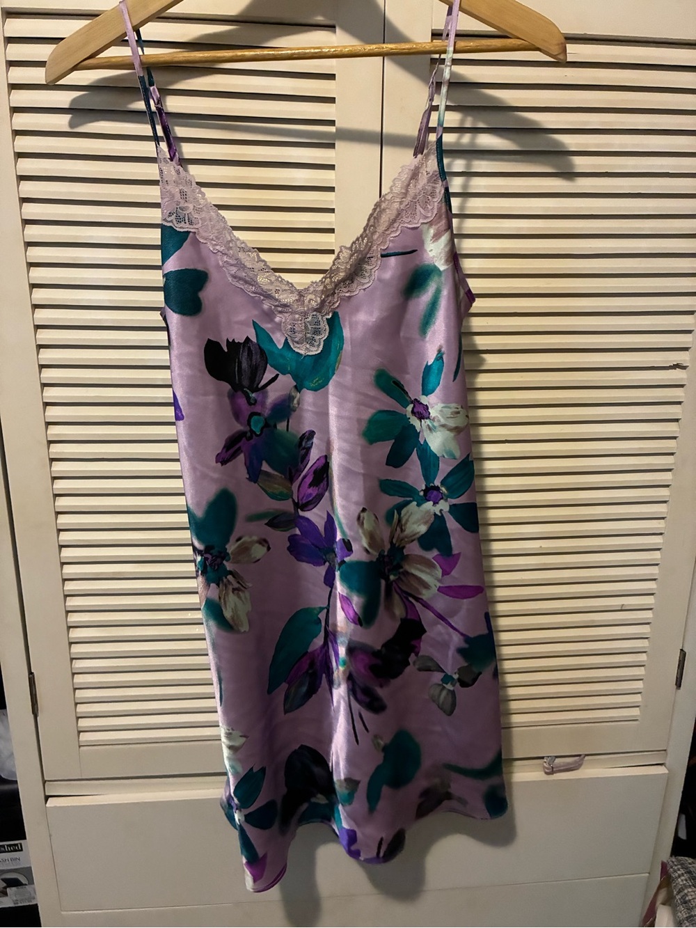 Linea Donatella Lavender Floral Satin Chemise with Lace Trim